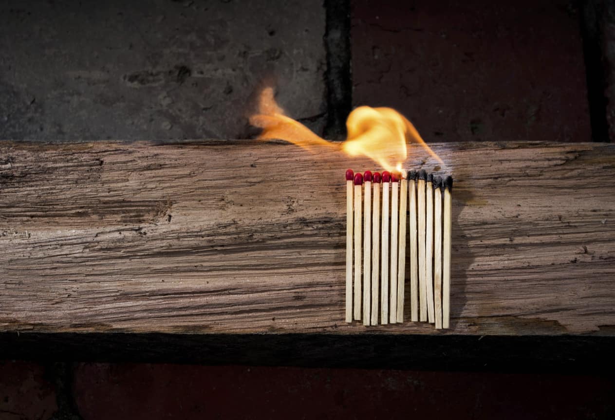 row of burning matches