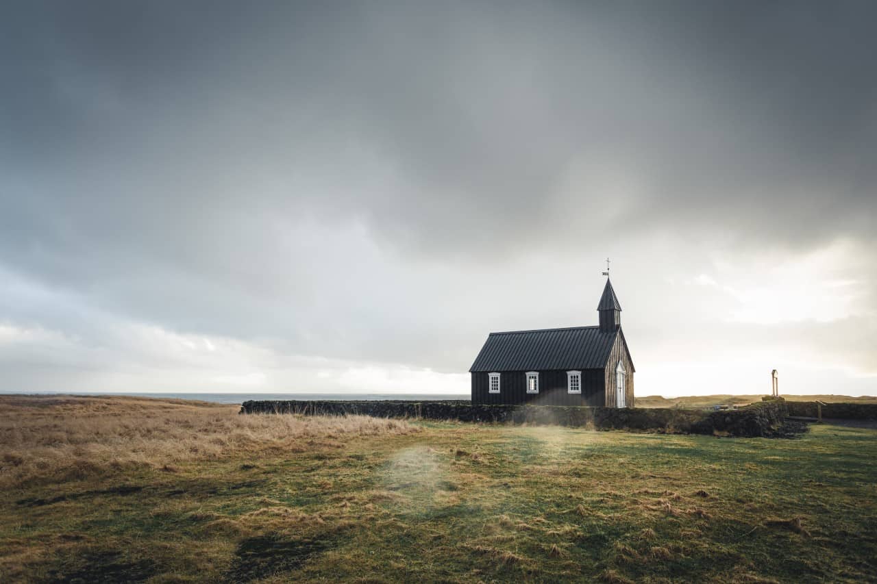 An Church in a field.