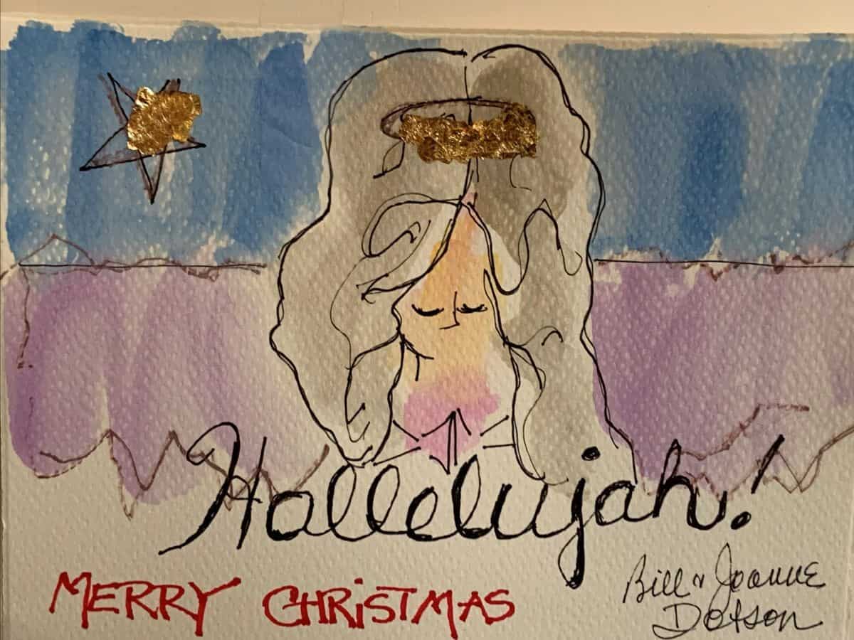 A Christmas card painted with an angel.