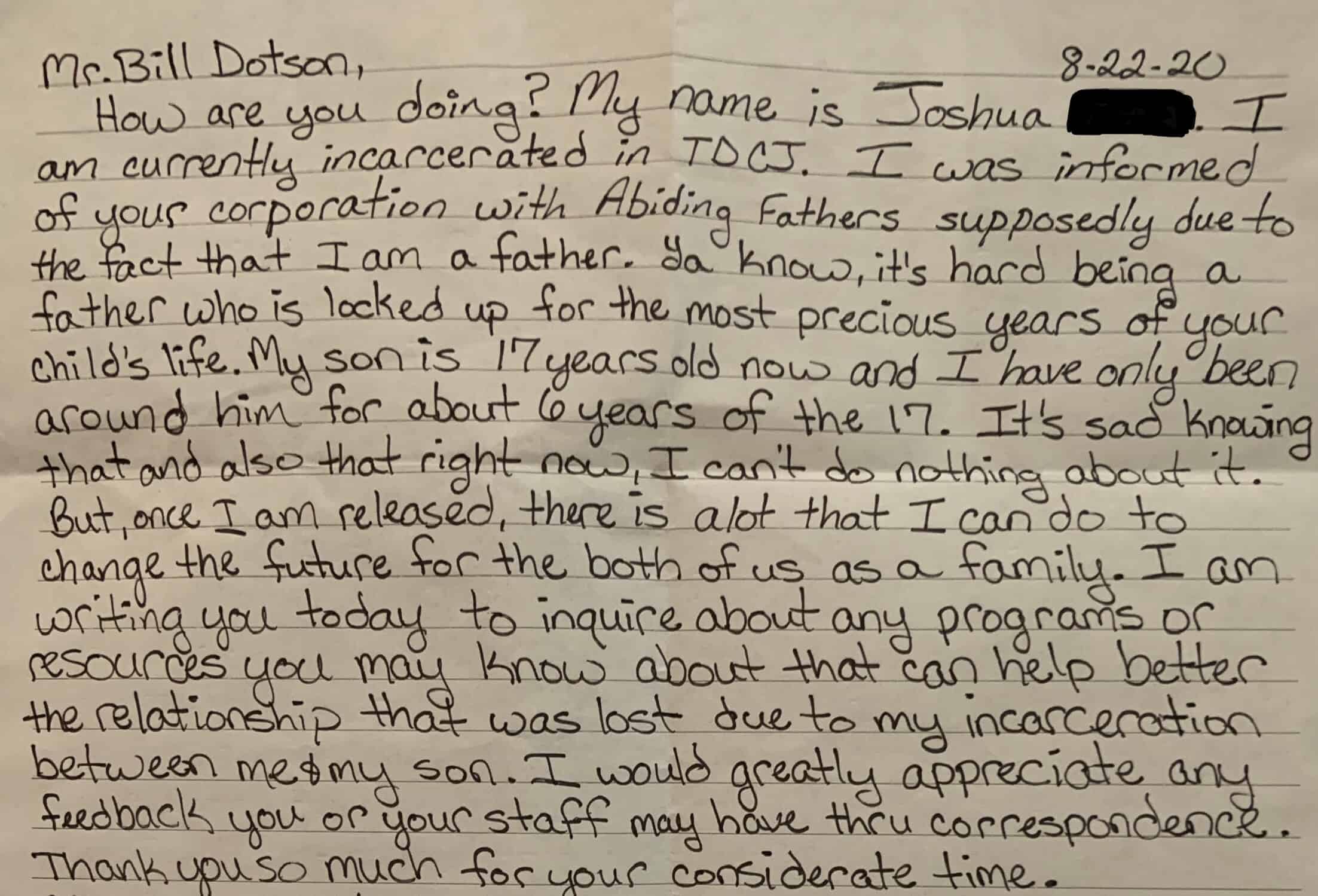handwritten letter from inmate