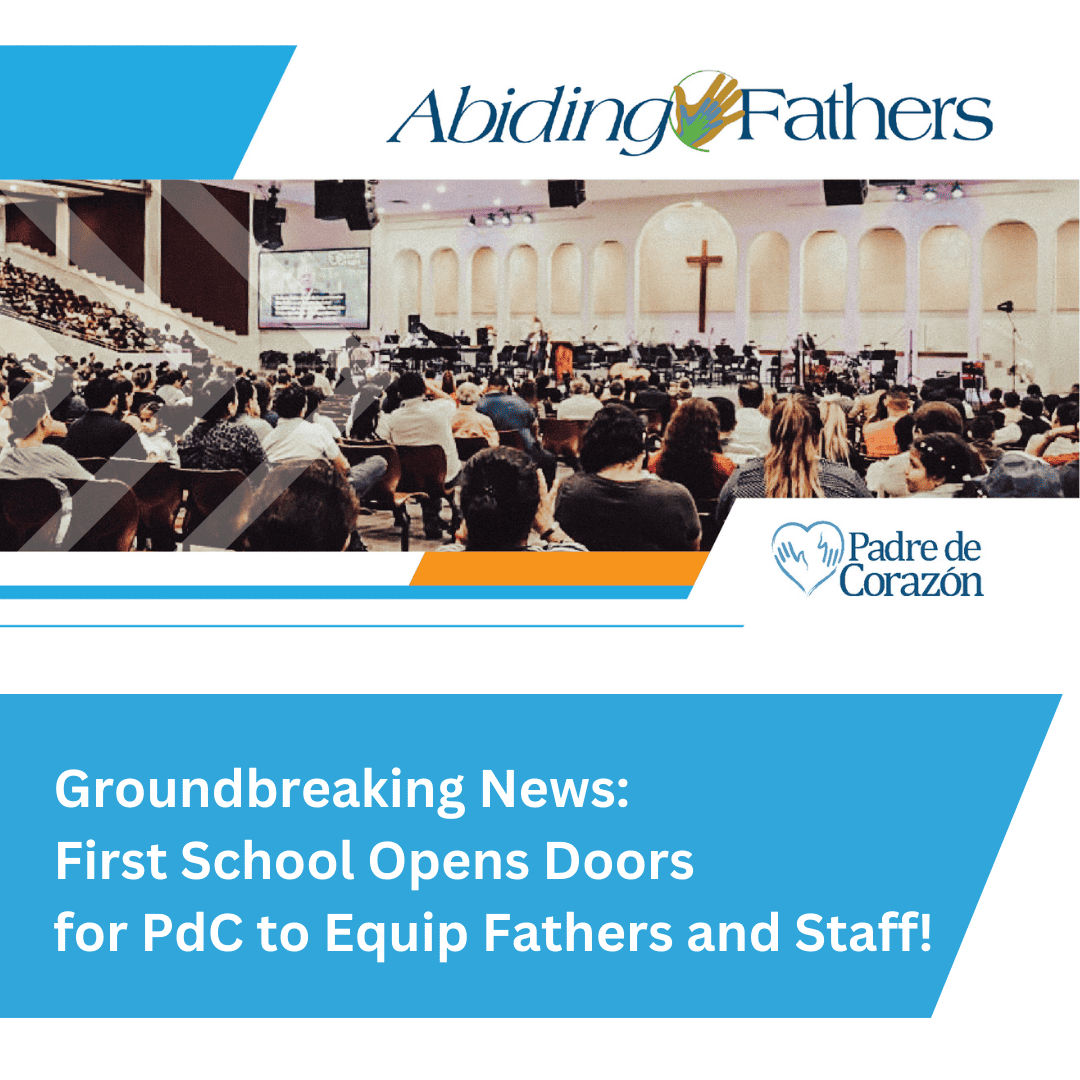 Image of a workshop with words "Groundbreaking news: First School Opens Doors for PdC to Equip Fathers and Staff