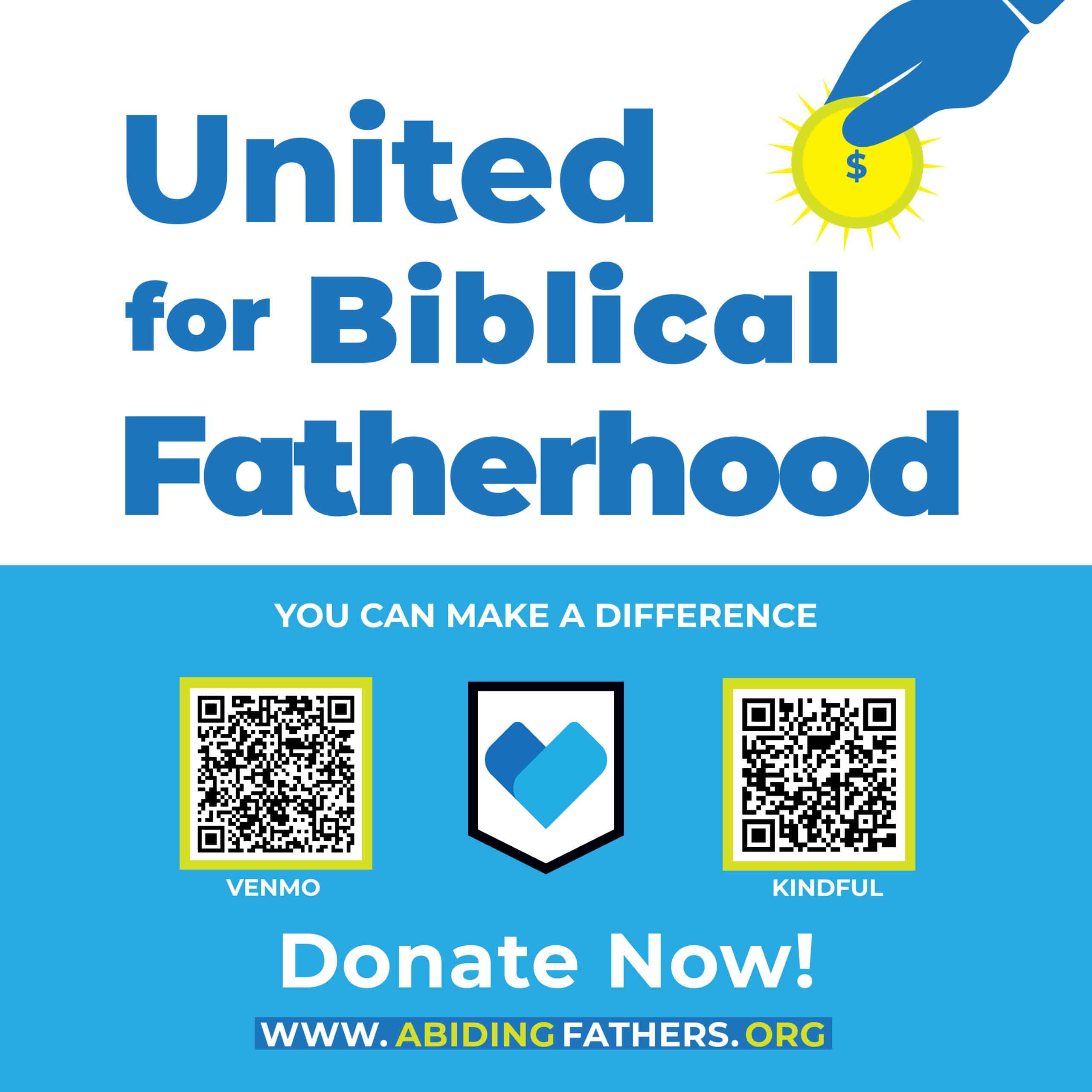 United for Biblical Fatherhood graphic with 2 QR codes