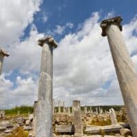 Three Ancient Columns in the Ruins of Perga Turkey