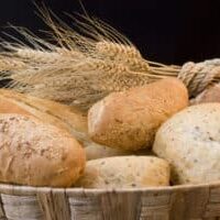 Breads and rolls in a wicker basket