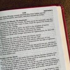 Bible opened to the Beatitudes-Matthew 5